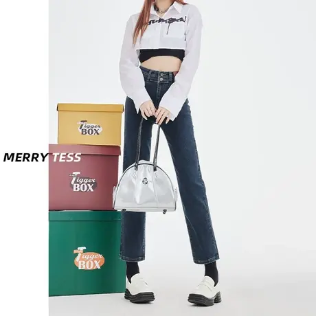 高腰显瘦直筒牛仔裤女秋季2023年新款设计感修身八分九分烟管裤子商品大图