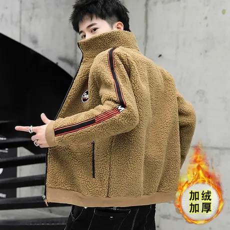羊羔毛绒外套男士夹克秋冬季韩版潮流帅气加绒加厚休闲男装上衣服商品大图