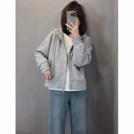 连帽卫衣外套女短款早秋2025新款高级宽松小个子休闲韩系开衫上衣图片