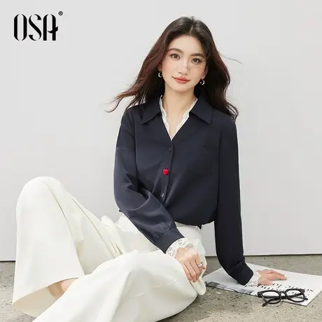 OSA欧莎法式蕾丝花边假两件衬衫女2025年秋季新款复古设计感上衣商品大图