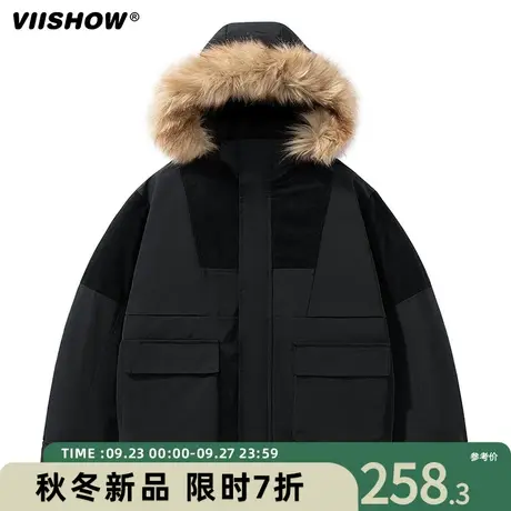 VIISHOW棉服男短款工装韩版宽松连帽大毛领拼接小众加厚冬面包服图片
