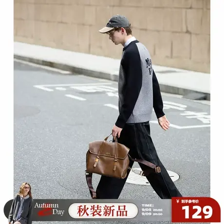 唐狮2025秋冬季毛衣男圆领套头插肩袖字母时尚百搭毛线衫宽松上衣商品大图