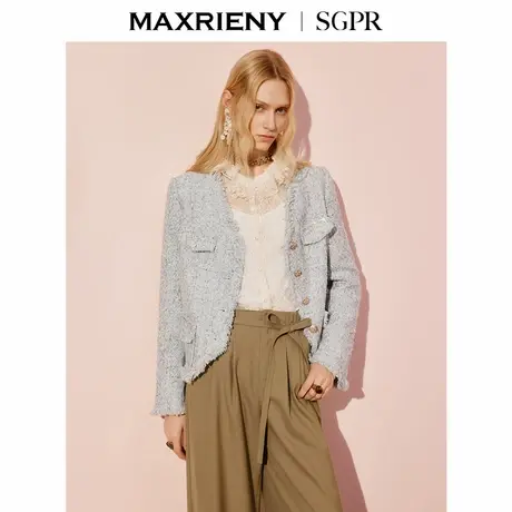【商场同款】MAXRIENY千金玛德琳廓形花纱外套女25冬款miu系穿搭商品大图
