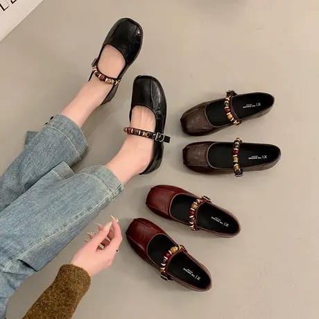 复古百搭玛丽珍鞋女2025年秋季新款方头平底单鞋气质配裙子小皮鞋商品大图
