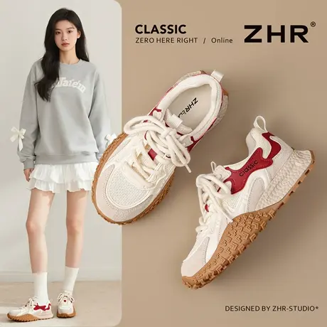 ZHR阿甘鞋女2025秋新款厚底真皮爆款德训鞋软底小个子休闲运动鞋商品大图