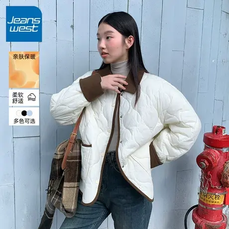 KV真维斯翻领棉服女冬季新款韩版宽松休闲简约百搭撞色棉衣外套女商品大图