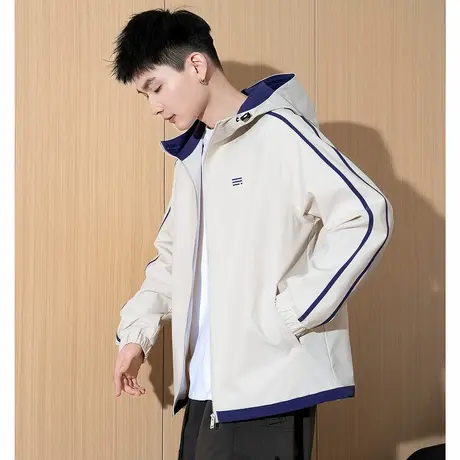 唐狮春季新款男士夹克外套休闲运动宽松嵌条连帽短款上衣时尚TM商品大图