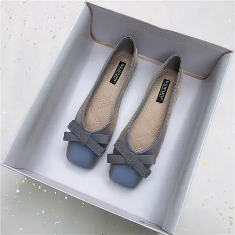 【真皮】单鞋女蝴蝶结方头淑女2023秋季新款法式小香风平底豆豆鞋商品大图