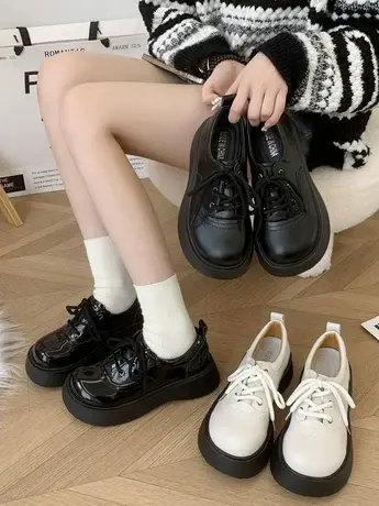 2023秋季新款潮玛丽珍休闲英伦风小皮鞋复古圆头松糕厚底时尚单鞋商品大图