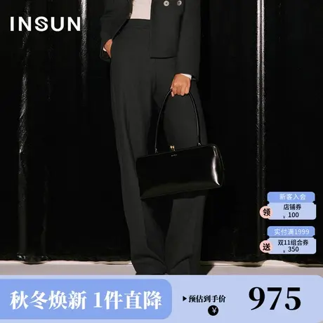 恩裳COVER2023冬装新款舒适精纺羊毛立裁轻盈保暖中高腰阔腿裤女商品大图