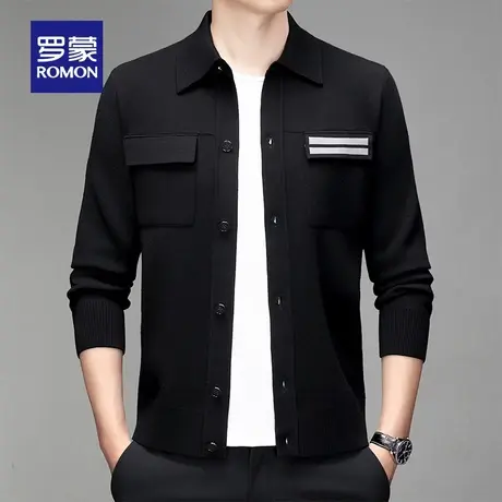 罗蒙男士时尚休闲翻领针织开衫2023秋冬新款潮流百搭保暖毛衣外套图片