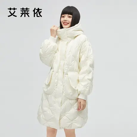 艾莱依亮面羽绒服女商场同款时尚潮款大牌中长款鸭绒保暖连帽外套图片