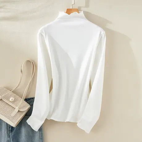 真维斯Z+女装 半高领保暖打底衫秋季新款纯色百搭长袖T恤多色可选商品大图