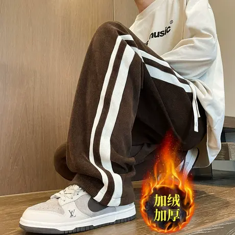 深棕咖色灯芯绒裤子日系慵懒坠感加绒卫裤男秋冬oversize阔腿裤潮图片