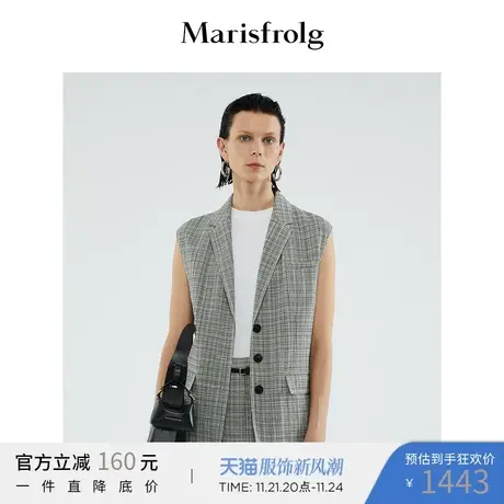 【商场同款】玛丝菲尔2021夏季新款无袖西装外套女格纹小西服图片