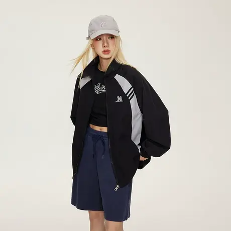 秋季拼接冲锋衣女2023年新款情侣装复古运动外套宽松oversize夹克商品大图