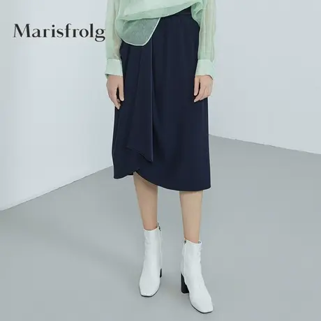 Marisfrolg玛丝菲尔女装秋新款深蓝色三醋纤半身裙A1KT30162图片