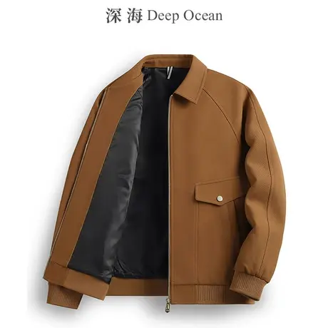 深海外套男秋冬夹克男士休闲茄克商务拉链外套翻领子青年保暖上衣图片