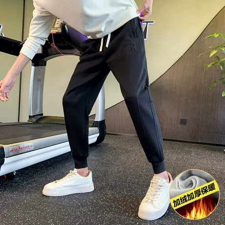 潮牌束脚裤加绒裤子加厚男裤2023新款秋季纯色冬款运动卫裤休闲裤商品大图