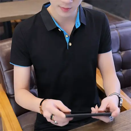 2023夏季新款短袖T恤男士棉感POLO衫体恤纯色t恤翻领休闲打底衫潮商品大图