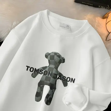 320g重磅白色卫衣男秋冬款加绒加厚圆领无帽上衣长袖t恤潮牌潮流商品大图