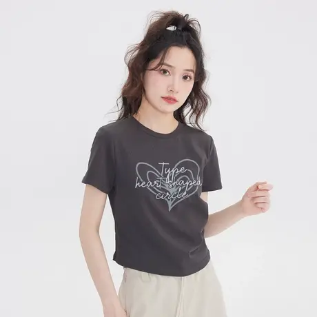 尔给正肩显瘦短袖t恤女小个子短款修身上衣女夏装2023新款甜美商品大图