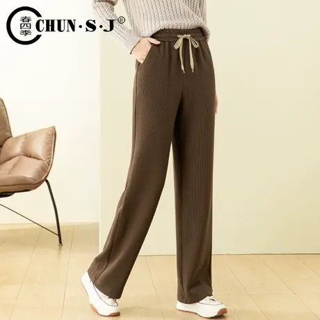 咖色阔腿裤女秋冬2023年新款拖地裤松紧腰裤子直筒休闲裤条绒长裤商品大图