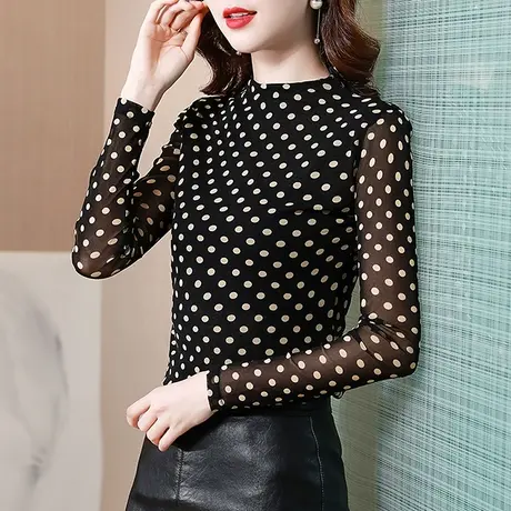 性感网纱上衣女长袖2024春秋新款加绒半高领打底衫显瘦气质T恤ins图片