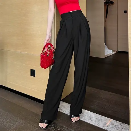 百搭休闲垂感高腰西装阔腿裤2023年新款气质修身遮肉薄款直筒裤女商品大图