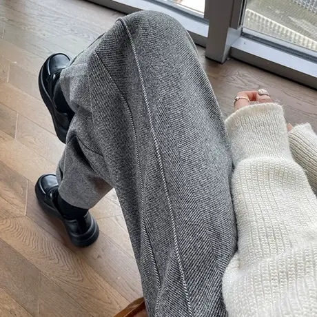 加绒毛呢哈伦西装裤女秋冬新款高腰直筒休闲萝卜显瘦休闲烟管裤子图片