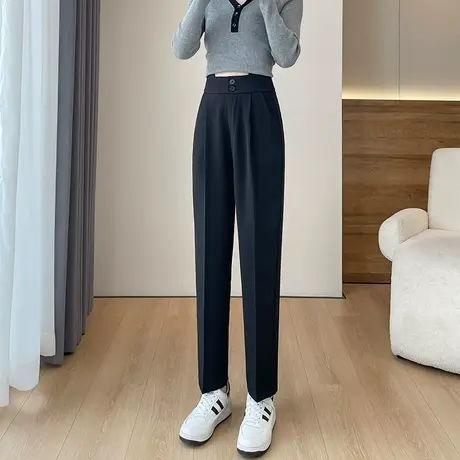 黑色西装裤女春秋2023新款休闲高腰哈伦裤小个子九分直筒烟管裤子商品大图