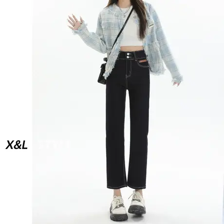 三防直筒牛仔裤女2023秋季新款设计感九分法棍裤高腰显瘦烟管裤子图片