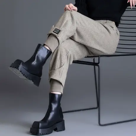 卡其色毛呢裤子女秋冬天2024新款羊毛呢子休闲裤九分哈伦裤小个子图片