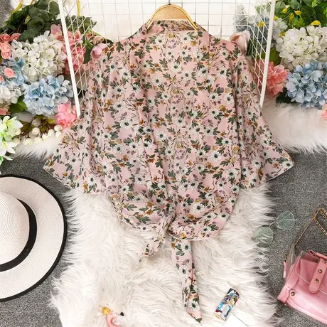 冰丝雪纺开衫薄款女夏季黑色小披肩上衣吊带外搭防晒罩衫外套春季商品大图