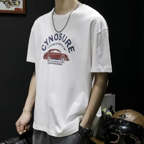 重磅白色短袖t恤男夏季宽松2024新款潮牌加肥加大码半袖纯棉体恤商品大图