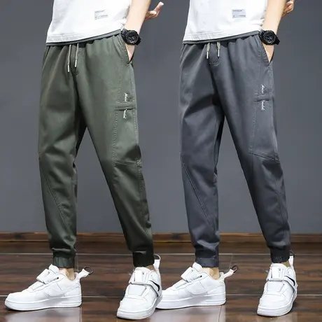 夏季薄款军绿色工装裤男士束脚宽松痞帅九分休闲裤子2024新款潮牌商品大图