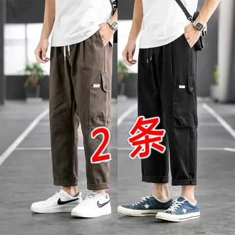 纯棉多口袋工装长裤男大码松紧高腰休闲裤中老年宽松干活裤爸爸裤图片