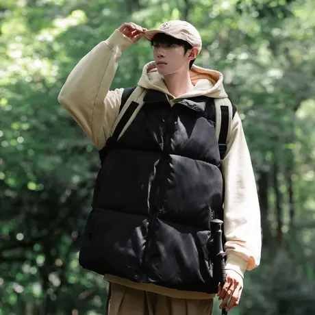 日系复古棉衣马甲男秋冬季加厚立领背心外套潮牌ins宽松羽绒棉服商品大图