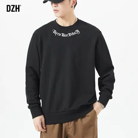 男士黑色卫衣男春秋款新款爆款大码男装潮牌宽松外套无帽圆领上衣商品大图