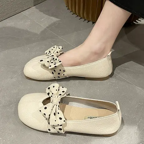 仙女风豆豆鞋女配裙子2023年夏季新款平底蝴蝶结单鞋软底浅口瓢鞋商品大图