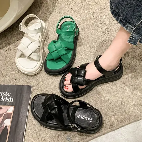 今年新款凉鞋夏季女款2023新款网红百搭厚底增高时尚沙滩罗马鞋女图片