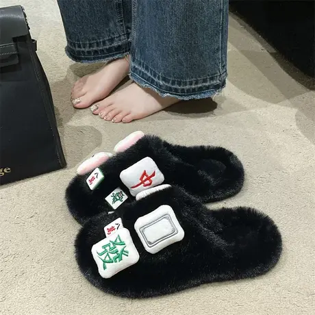 包头半拖鞋女外穿2023新款懒人休闲毛毛鞋软底孕妇鞋防滑时尚棉拖商品大图