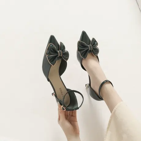 一字带中空高跟鞋女细跟2024年春季新款法式气质百搭少女尖头单鞋商品大图