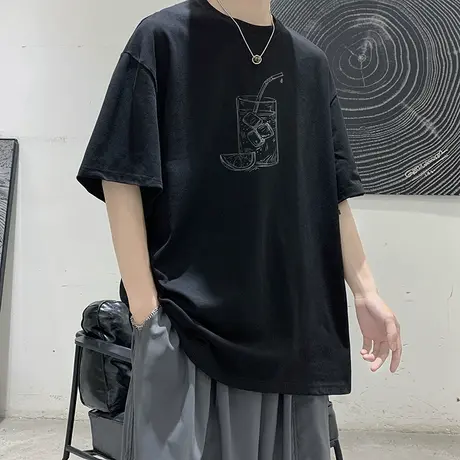 短袖t恤男士2023新款潮牌纯棉夏季冰丝港风百搭ins潮流上衣服半袖图片