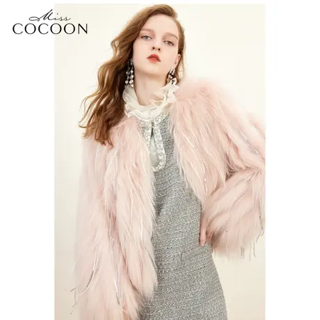 missCOCOON千金玛德琳貉子毛皮2023冬装新款女装流苏设计皮草外套商品大图