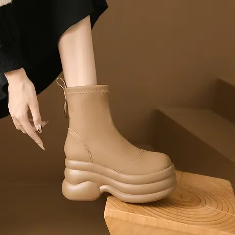 韩系皮靴踝靴高跟小个子增高厚底2025新款爆款短靴高级感瘦瘦靴图片
