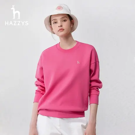 Hazzys哈吉斯奥莱24春新款宽松落肩版多巴胺色时尚圆领长袖卫衣女图片