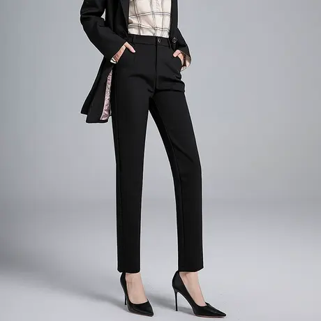 丽洁女裤2023秋季新款黑色西装裤女长裤高腰显瘦小脚裤通勤小西裤商品大图