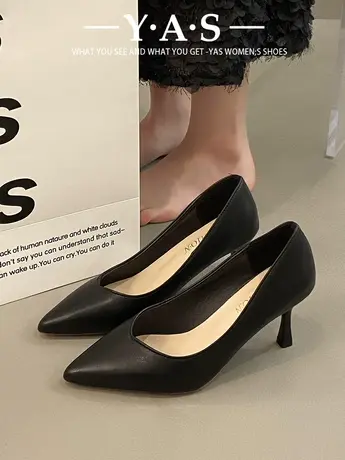 不累脚职业法式黑色尖头细跟高跟鞋床春秋款2024年新款高级感气质图片