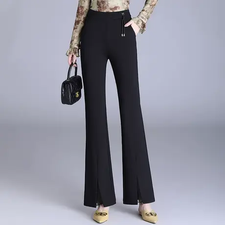 时尚喇叭裤女2024春季新款高腰显瘦长裤垂感开叉微喇休闲裤职业裤商品大图